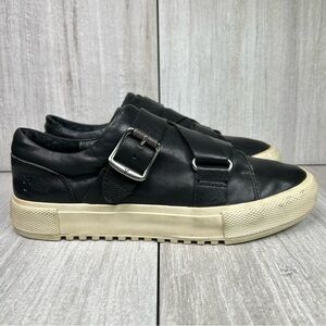 Frye Gia Low Moto Buckle Harness Black Leather Sneaker Shoes Women’s Size 8